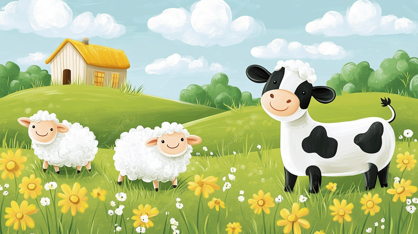 田园牧歌 牛羊悠游春光里