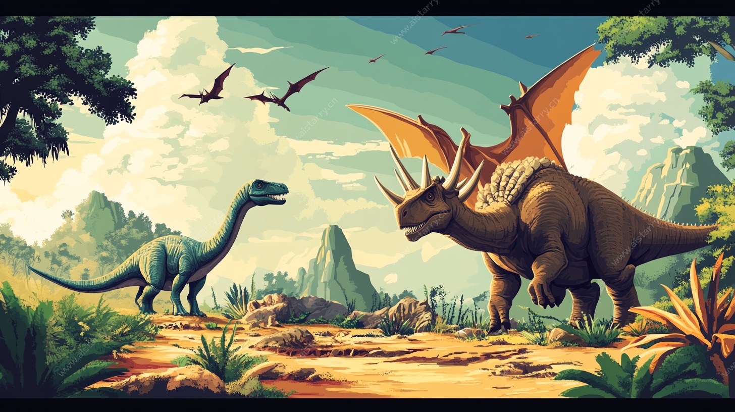 史前恐龙的奇幻相遇场景