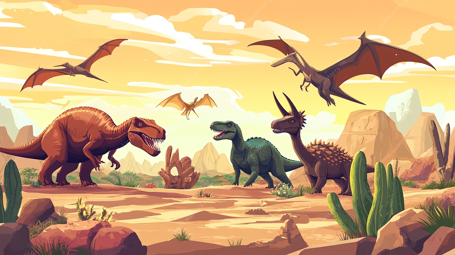 恐龙群聚的史前荒野图景