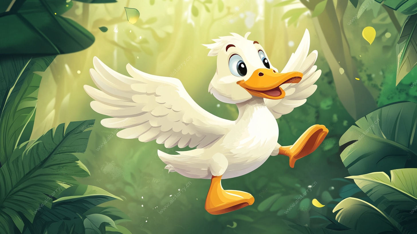 森林中展翅的欢乐小鸭