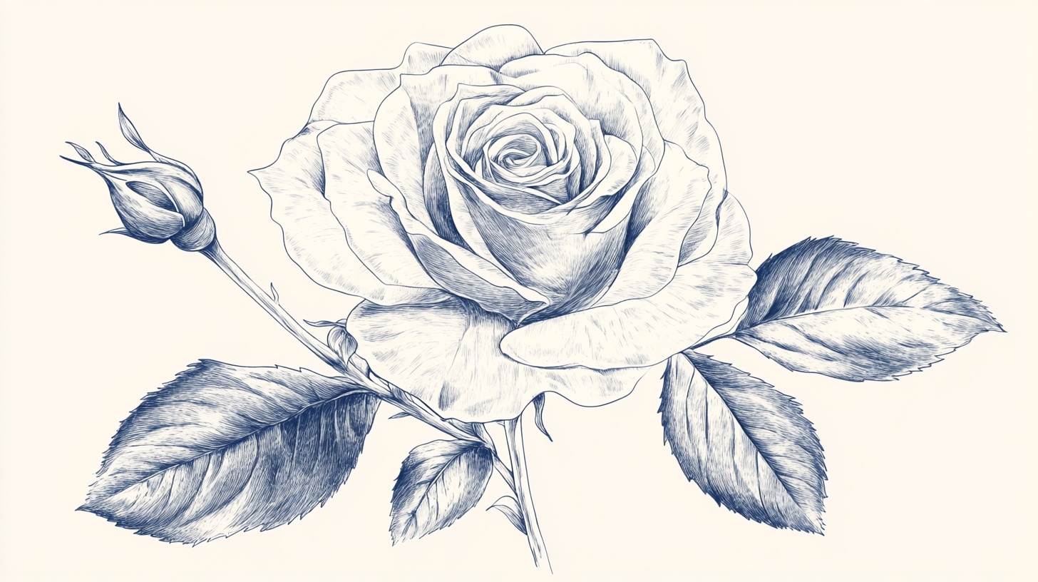 手绘蓝调玫瑰花插画