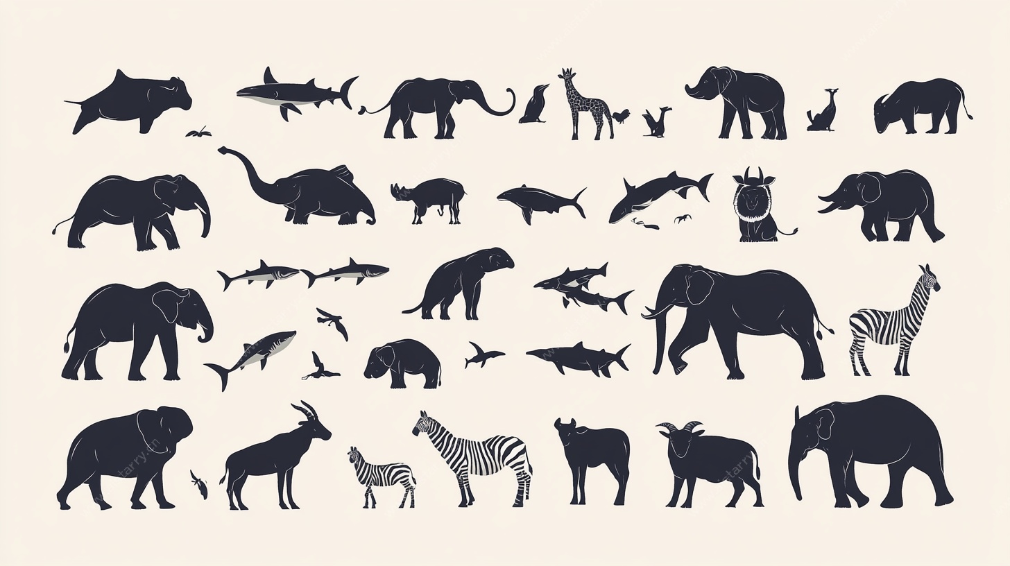 多样动物剪影集合