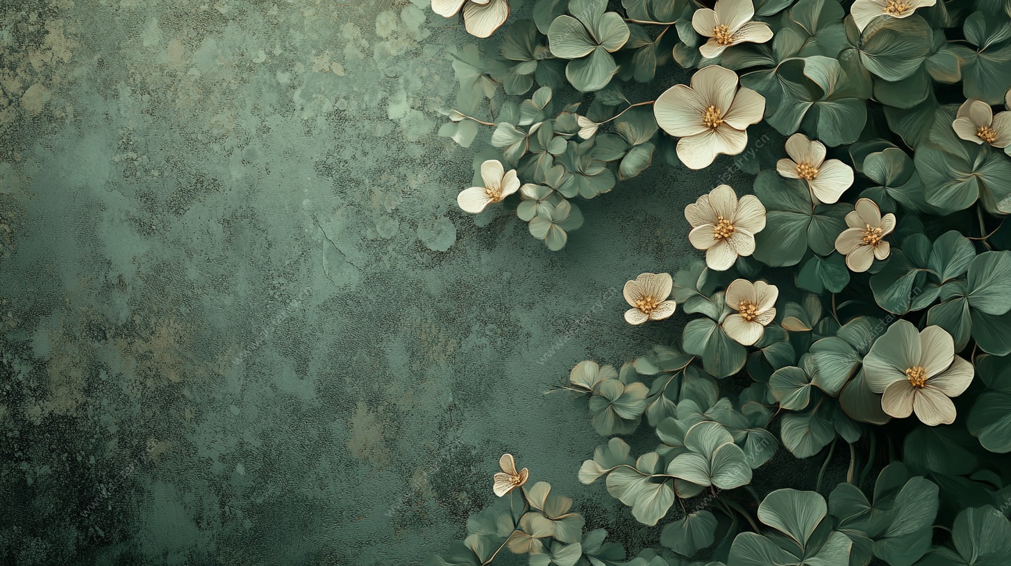 绿叶繁花复古风背景图