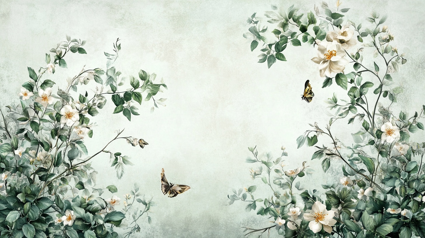 淡雅花卉间的蝶舞图景