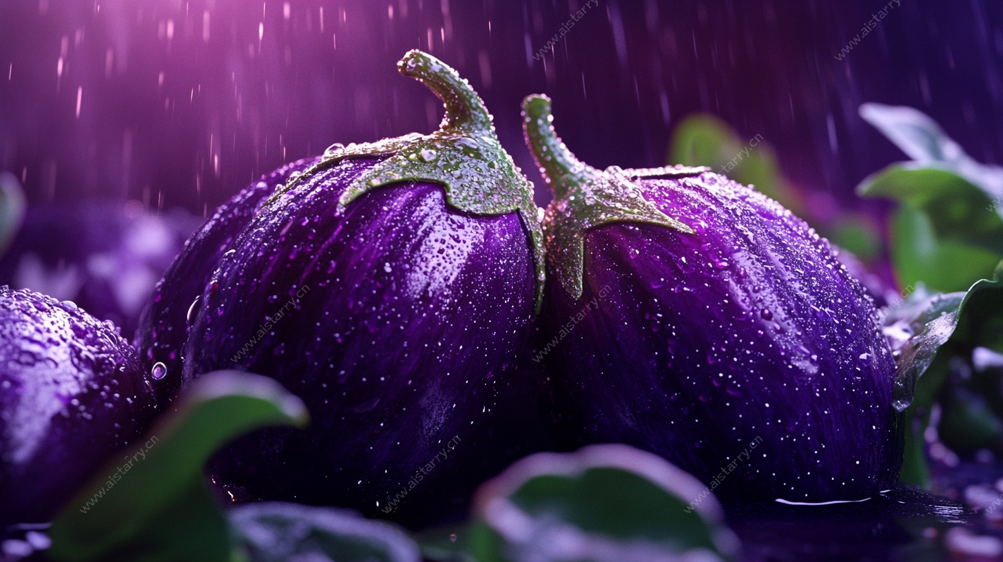 雨中紫茄子的清新之美