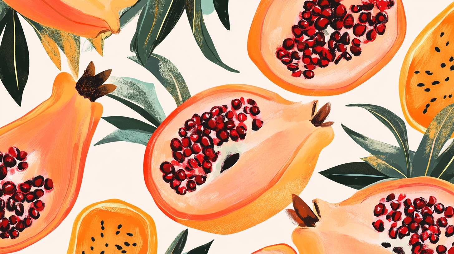 手绘多彩木瓜水果图案