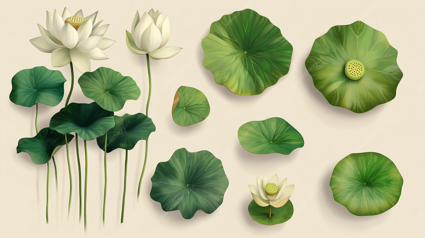 荷花荷叶插画素材集合