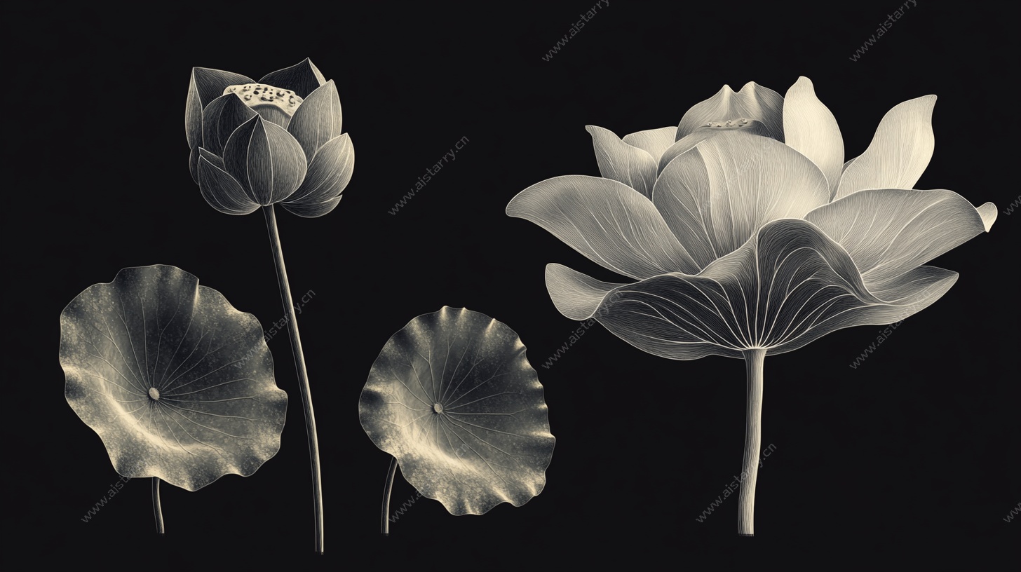 水墨风荷花荷叶图