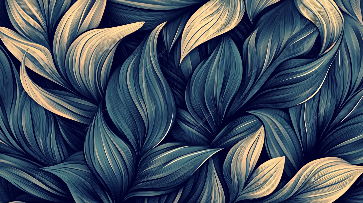 蓝黄交织叶状抽象图案