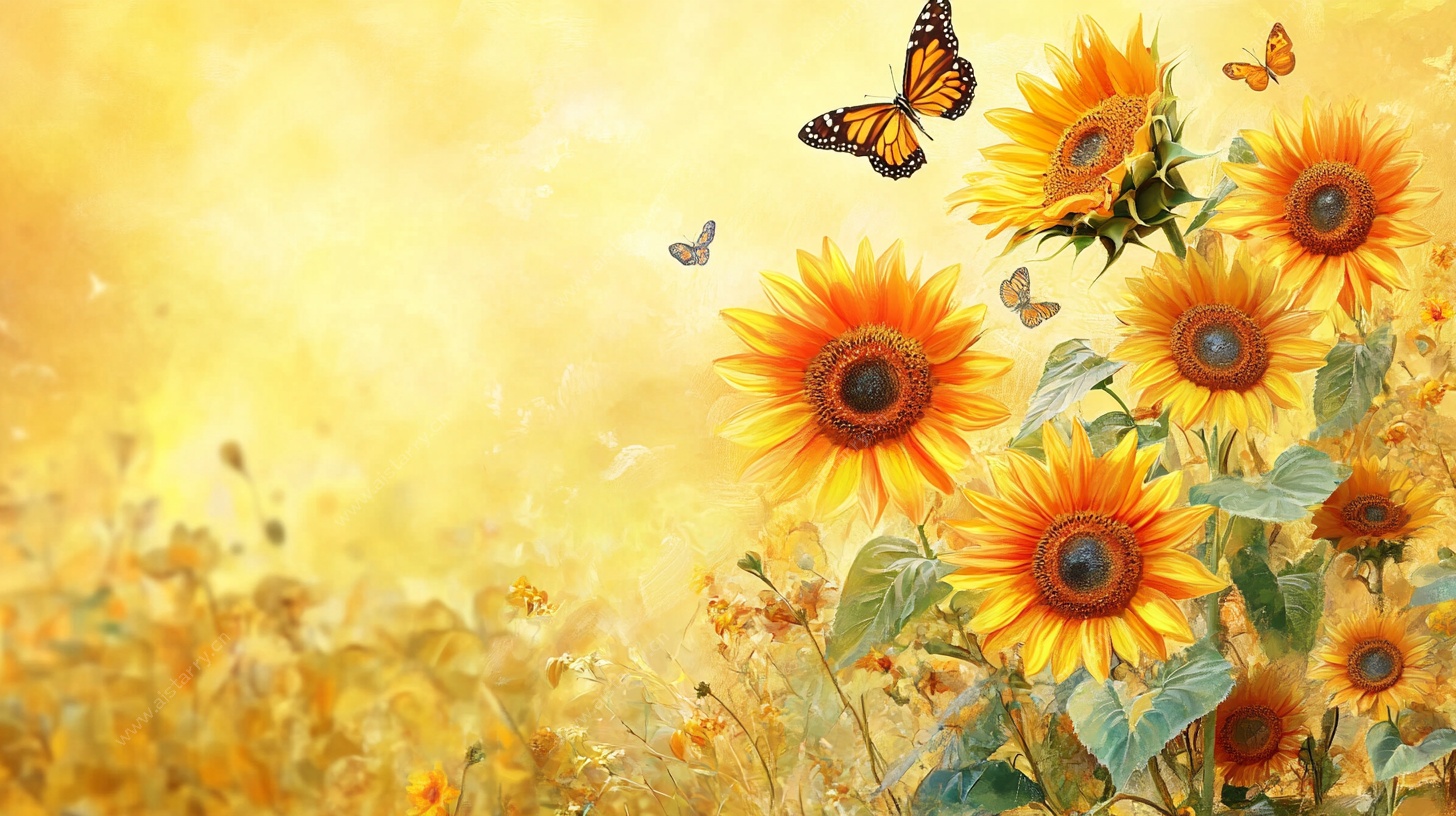 阳光向日葵与蝶的梦幻景