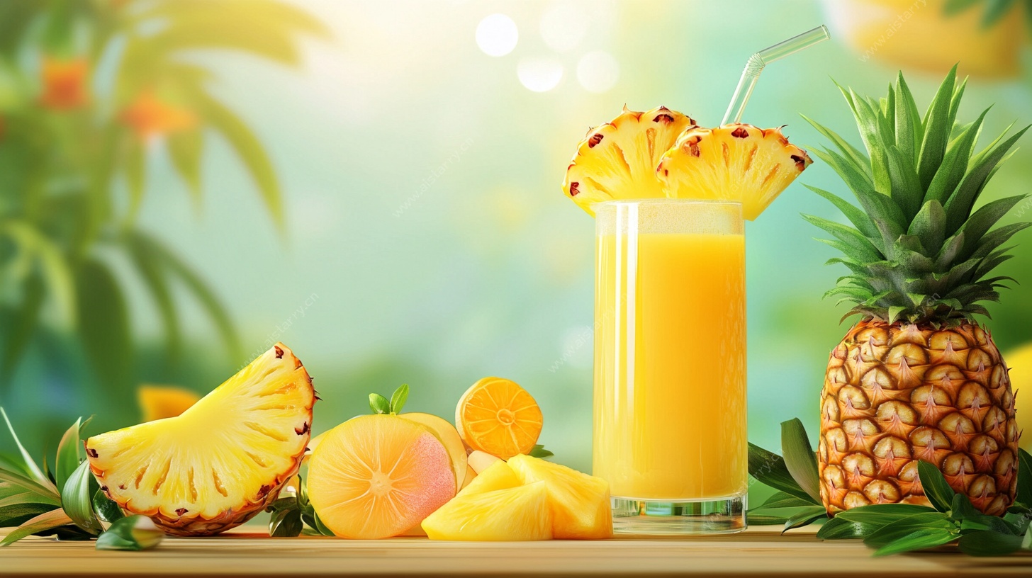 热带风情果汁与鲜果组合