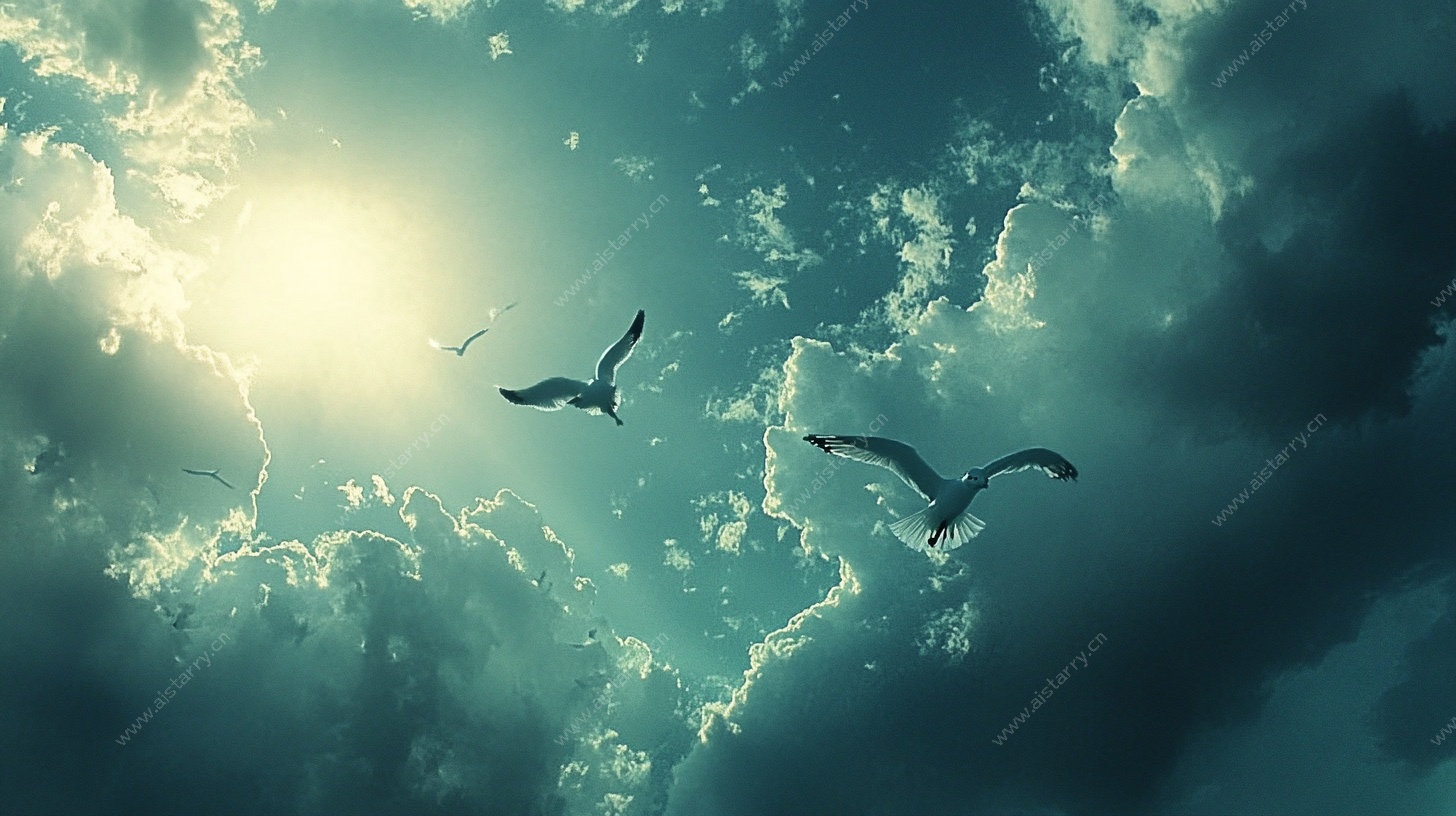 飞鸟翔于云间的梦幻天空