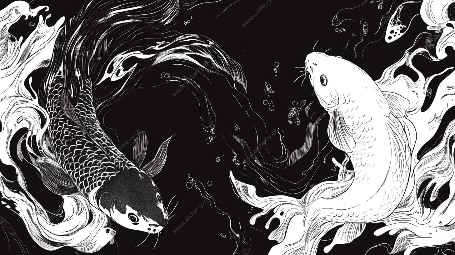 黑白锦鲤图
