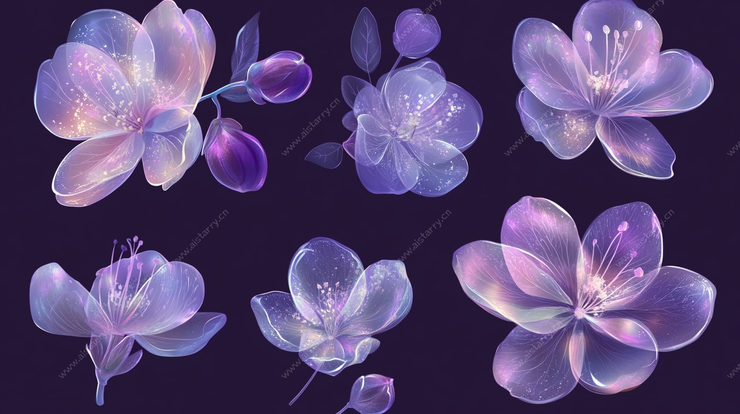 梦幻紫色透明花卉插画