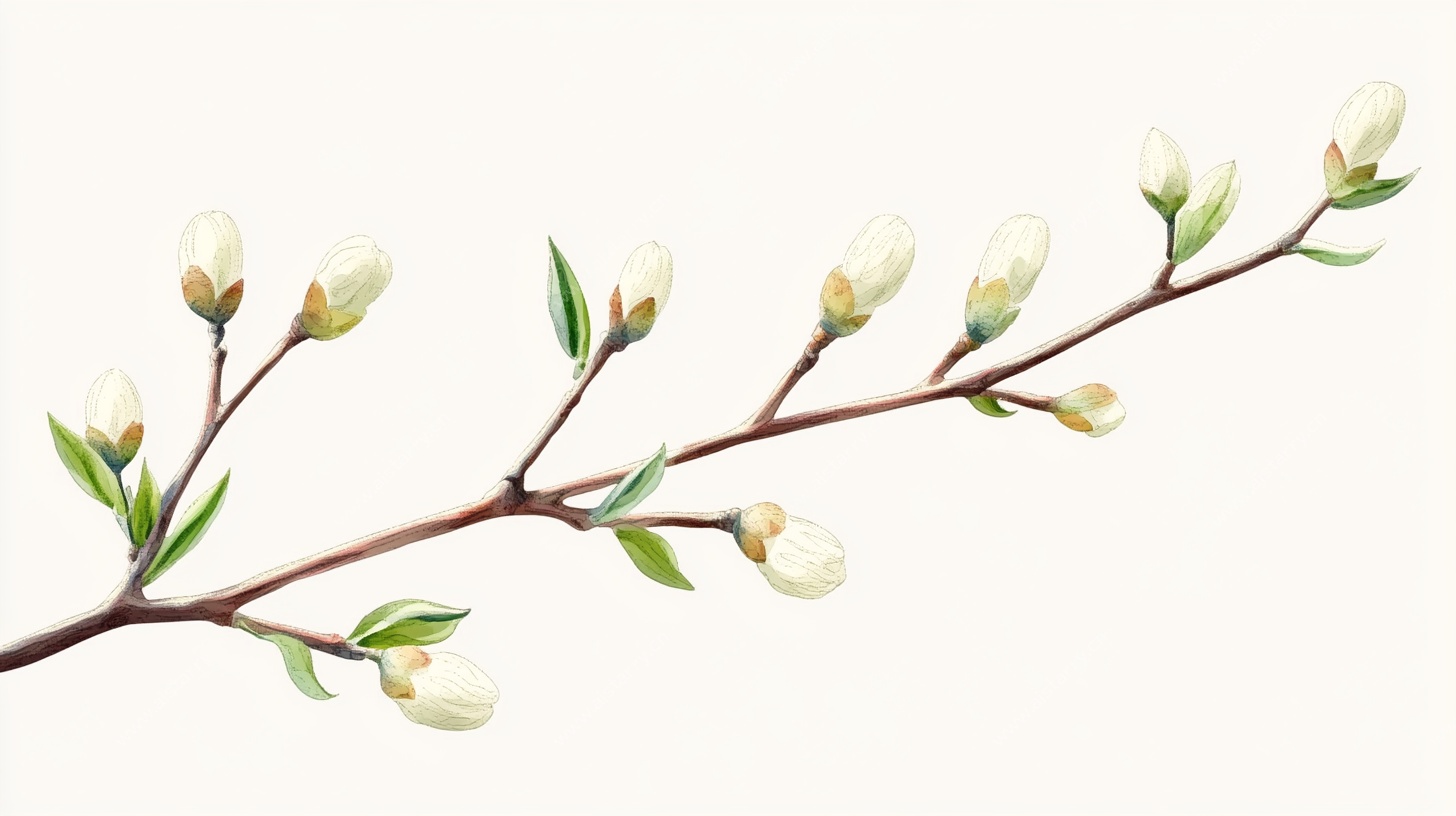 玉兰花枝水彩画