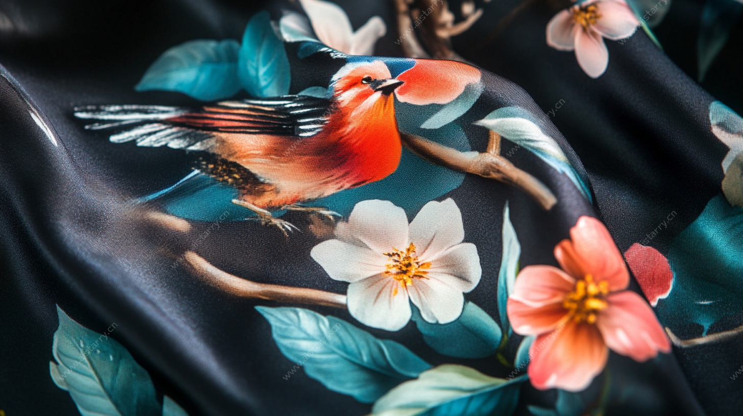 花鸟印花丝绸布料