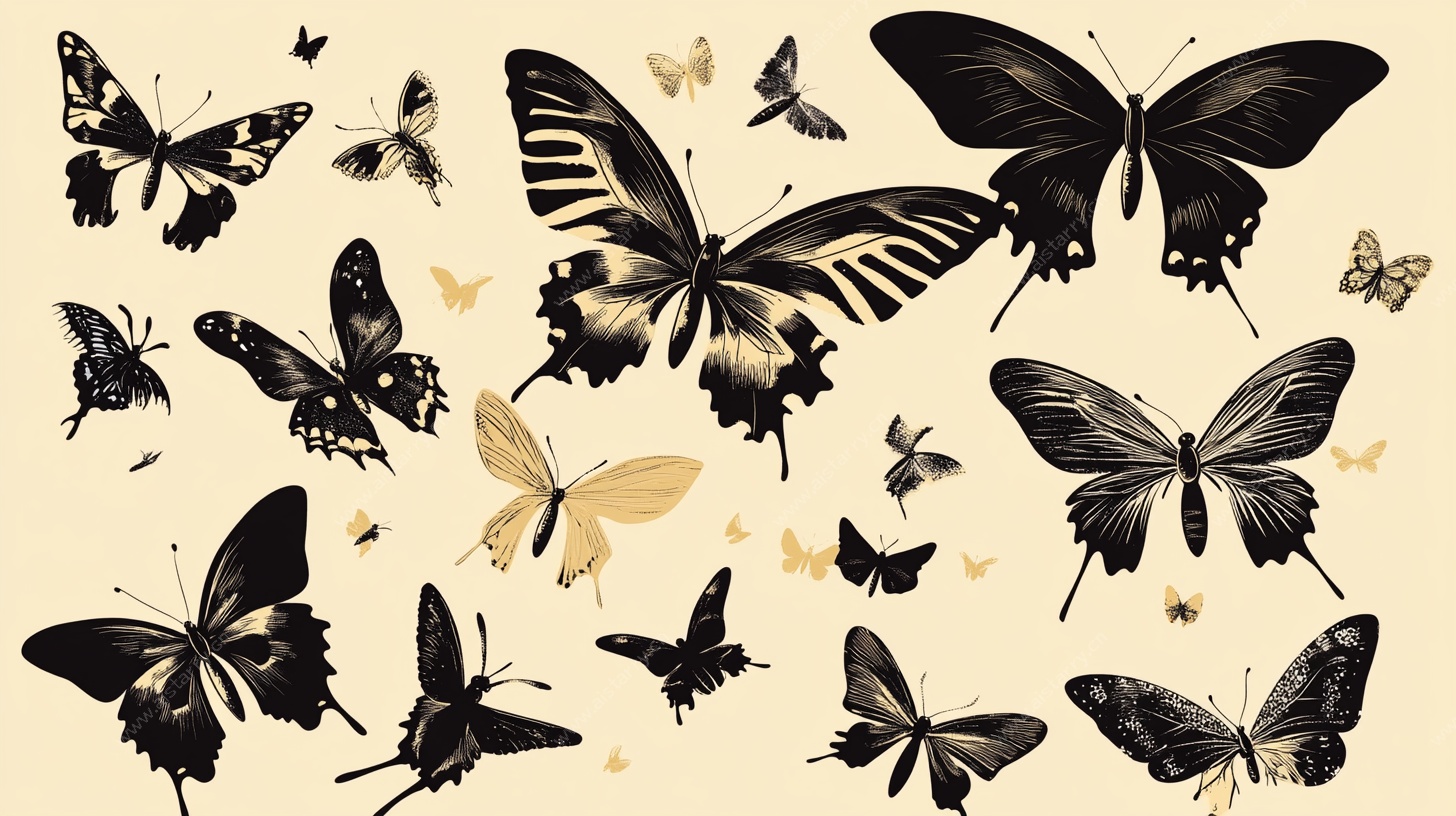 飞舞的黑金色蝴蝶群像