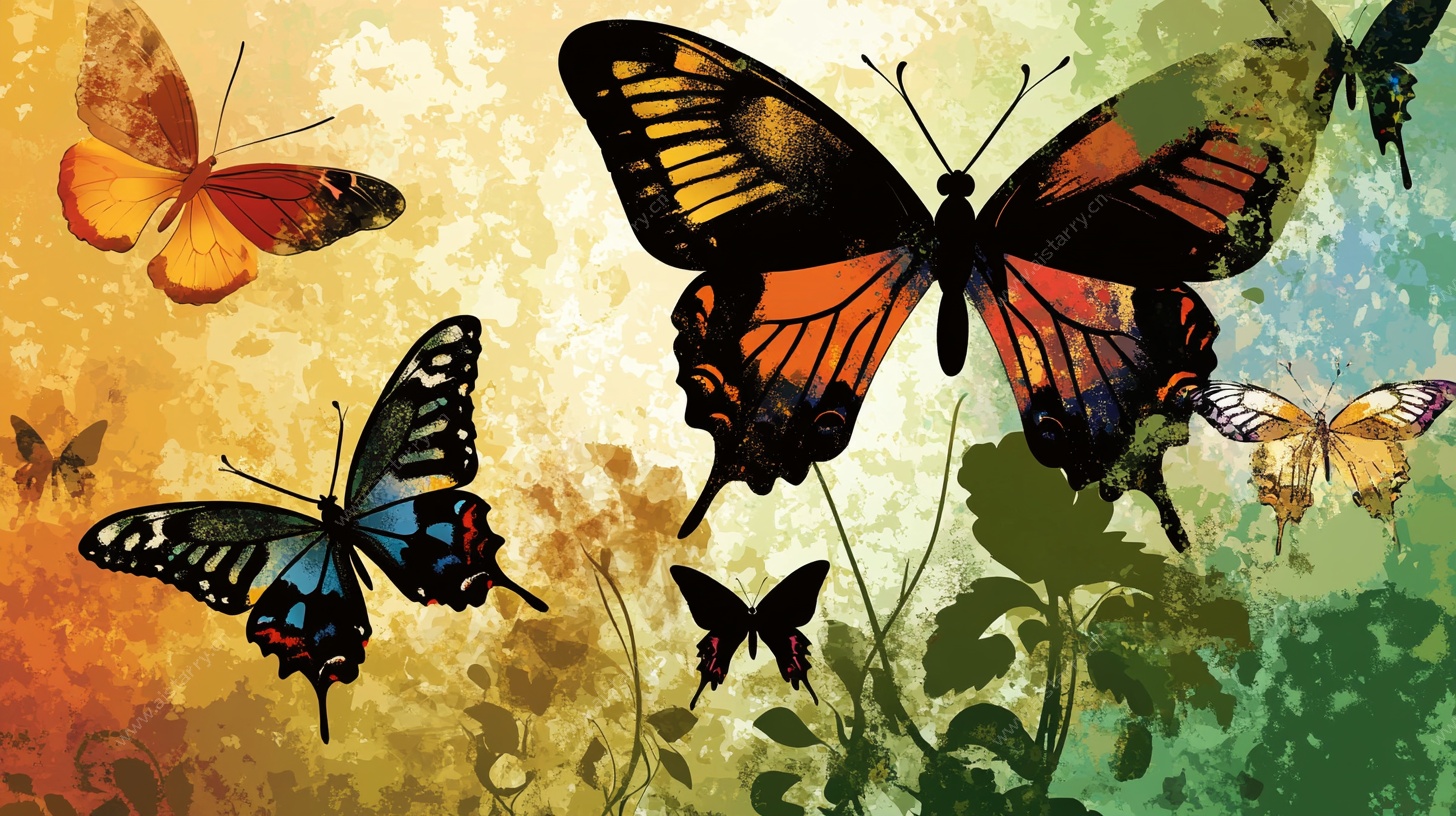 梦幻彩蝶飞舞插画