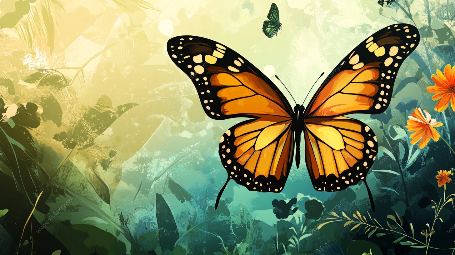 彩蝶飞舞于繁花绿野间