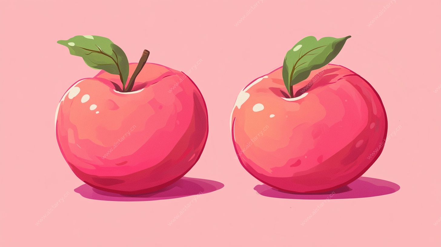 两个粉润苹果插画