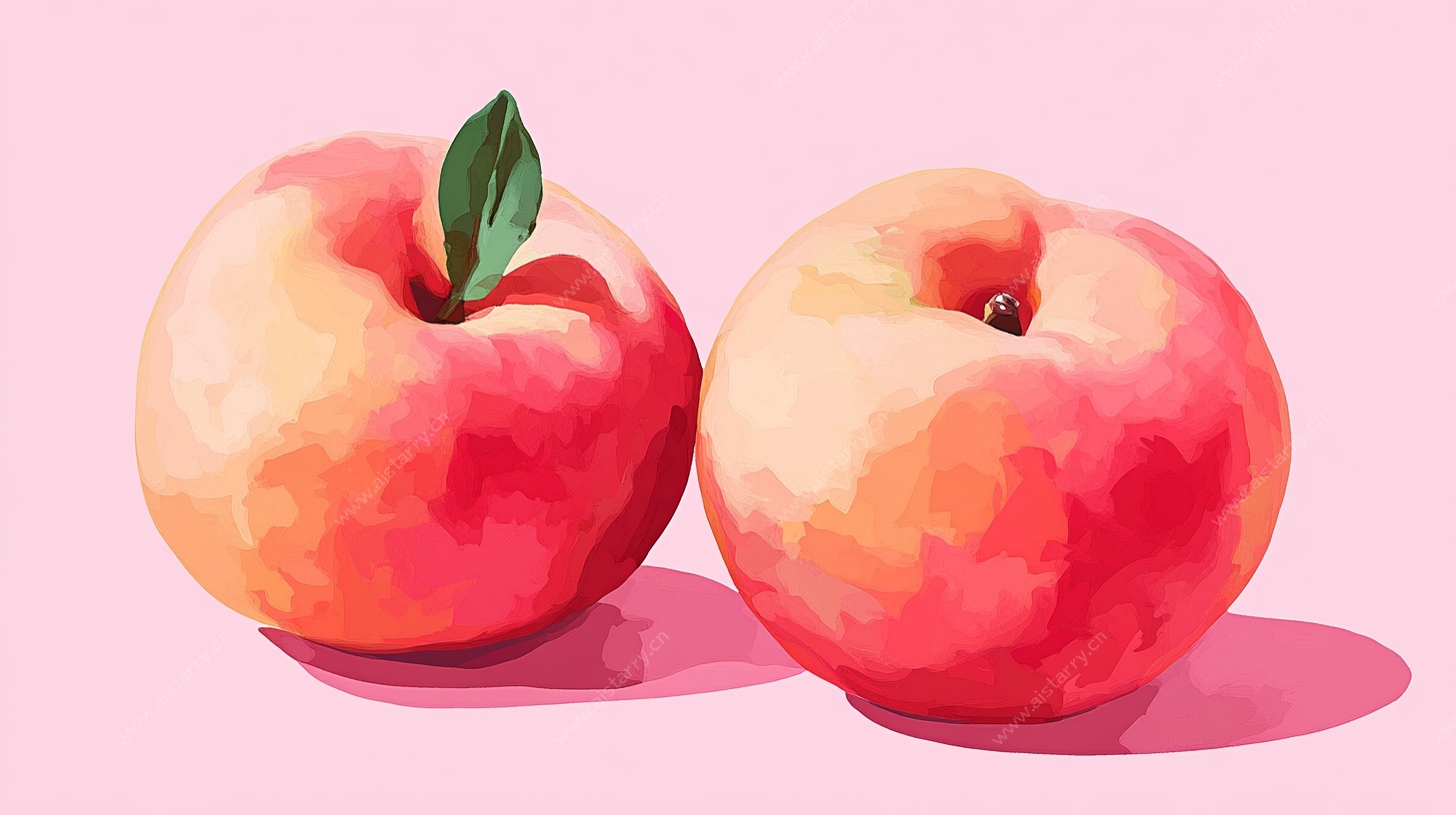 两个水彩风鲜桃插画
