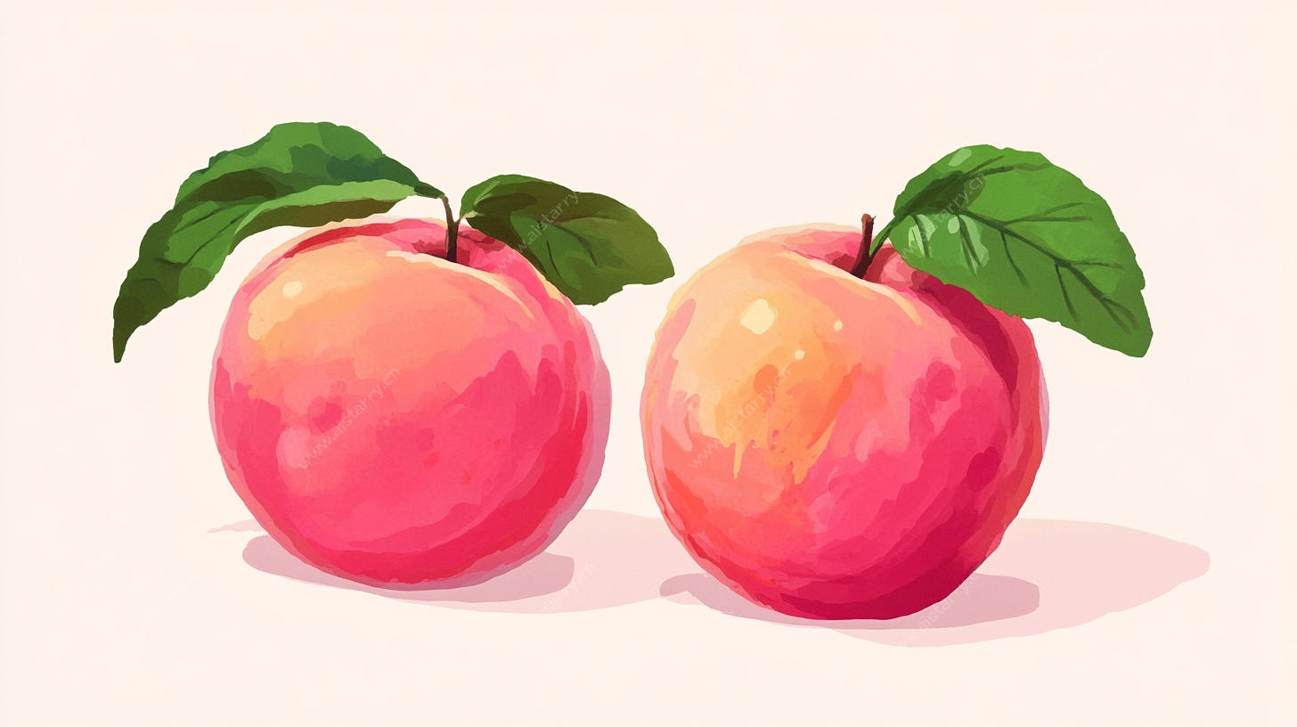 两个鲜润桃子插画