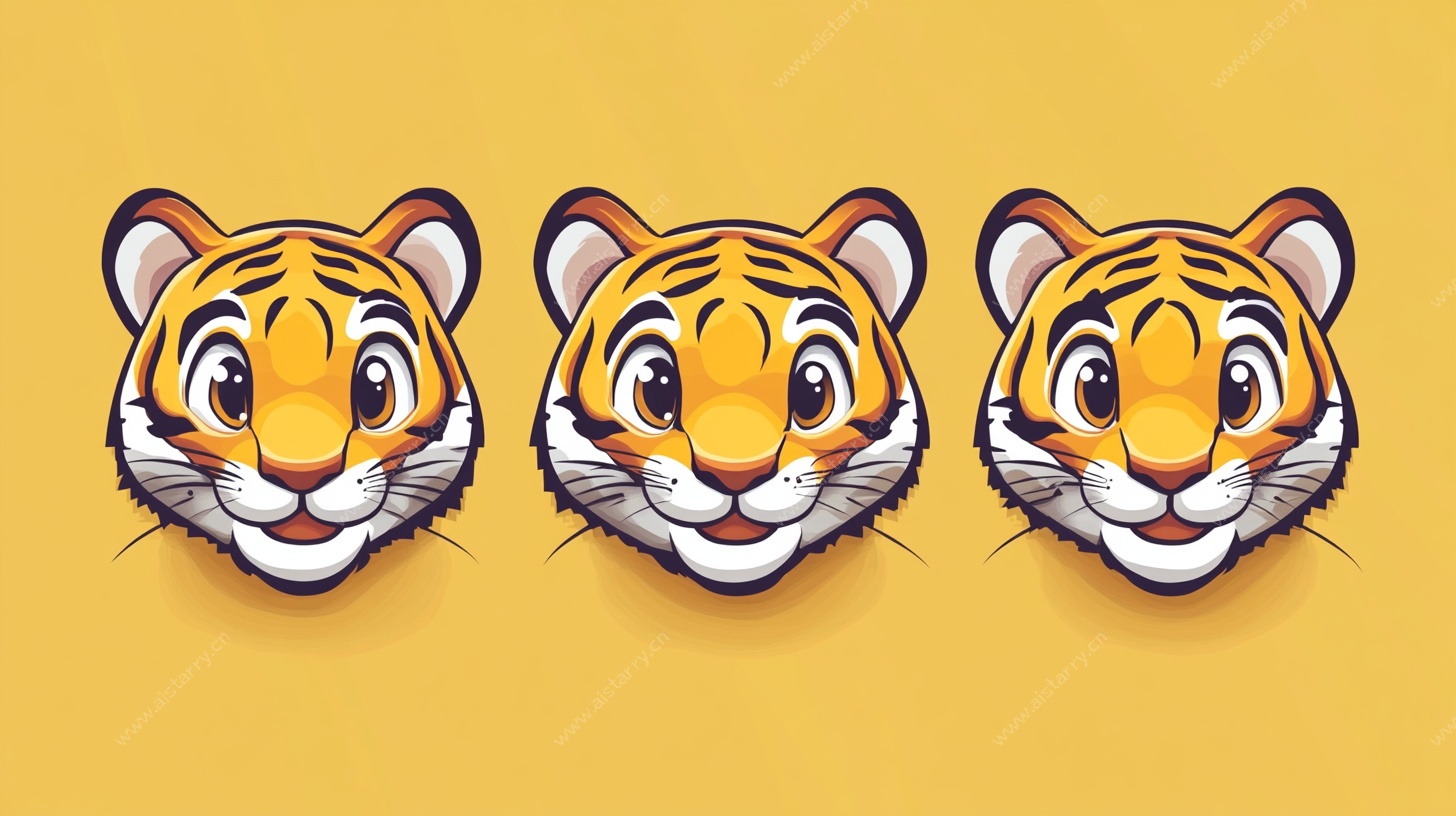 三只卡通老虎头像插画