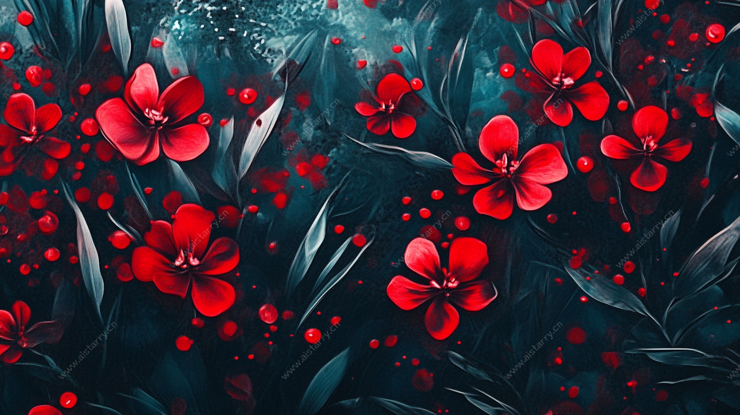 深红花卉梦幻背景图
