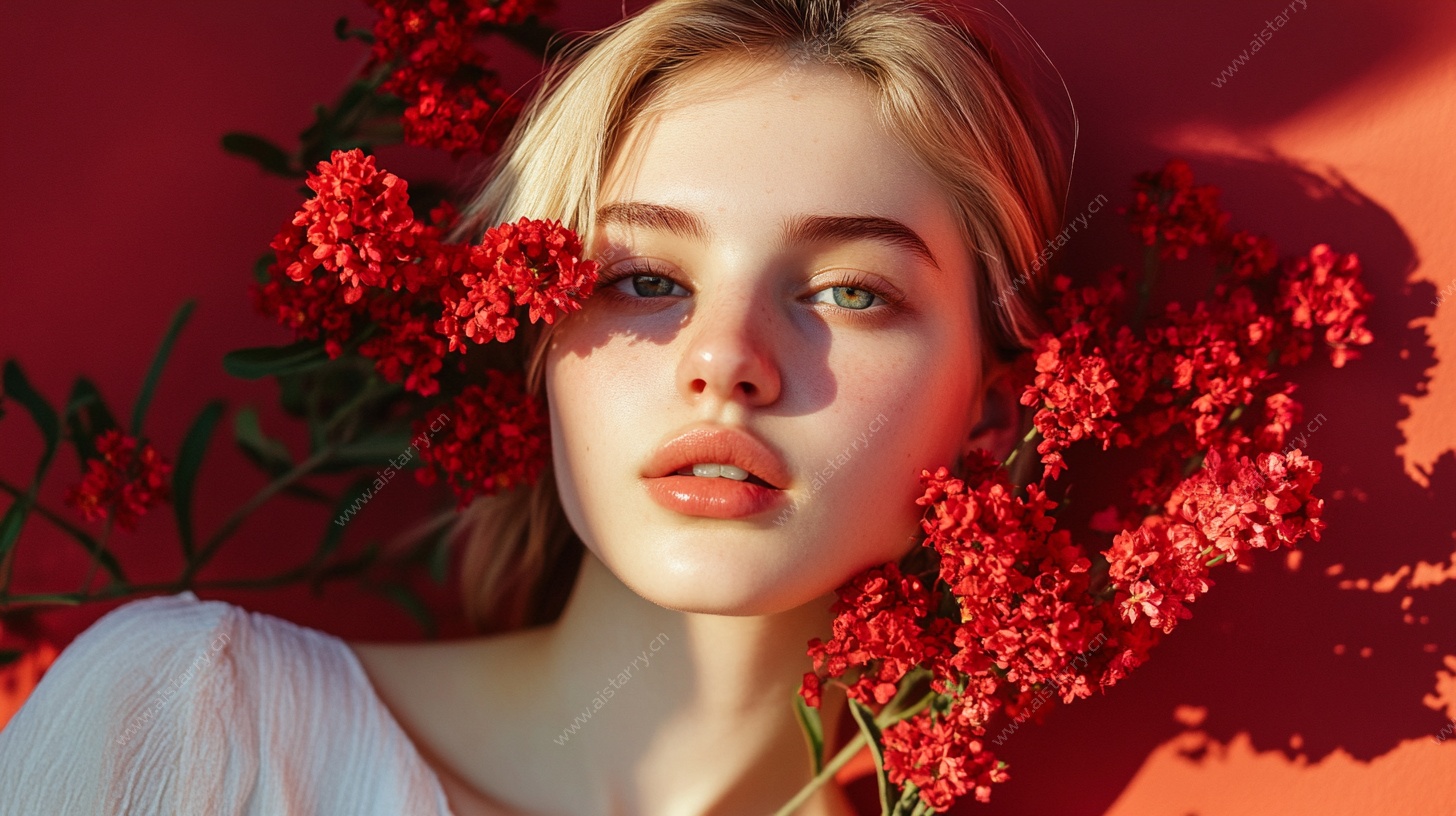红发少女的浪漫花卉写真