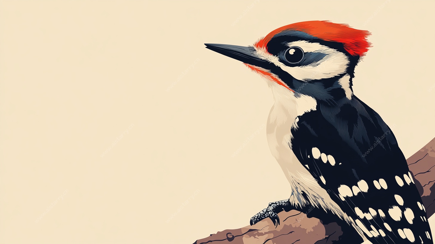 栖息枝头的啄木鸟插画