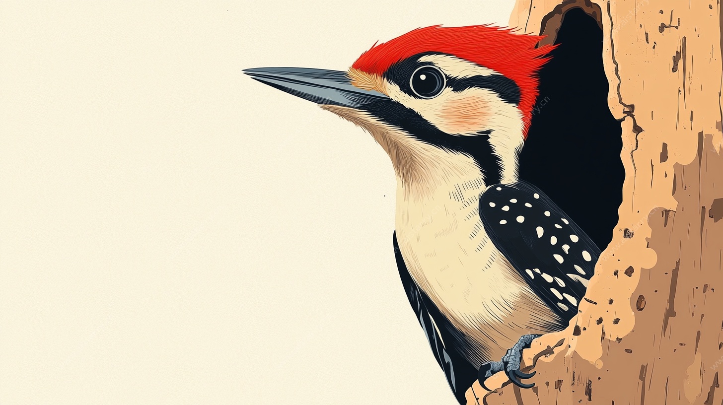 啄木鸟探出头插画