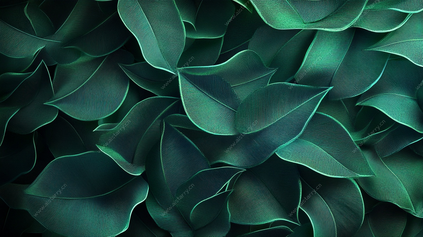 深绿叶片纹理背景图