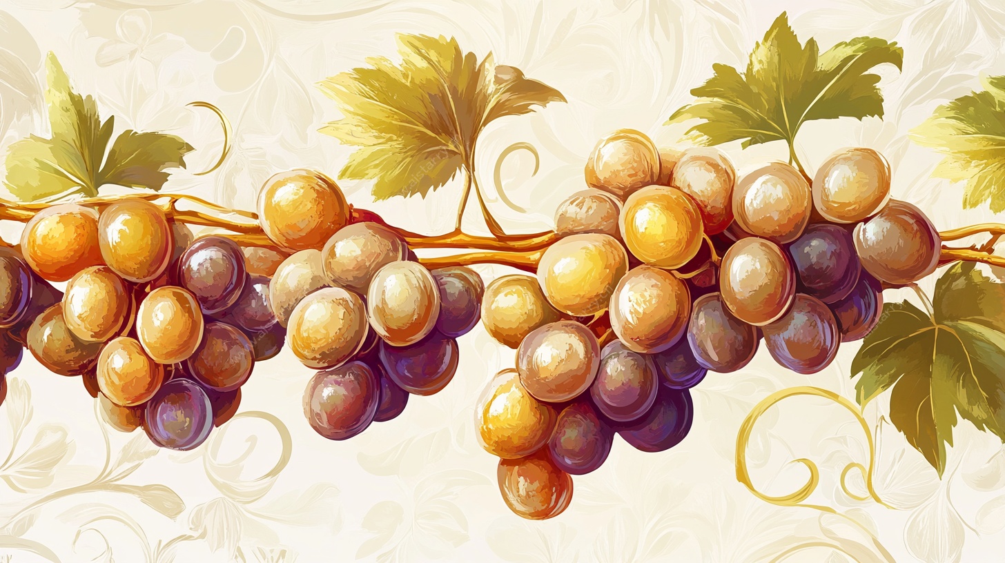 手绘葡萄藤蔓装饰画