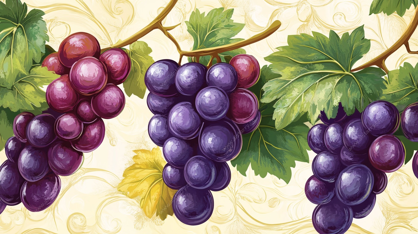 串珠般紫葡萄与绿叶