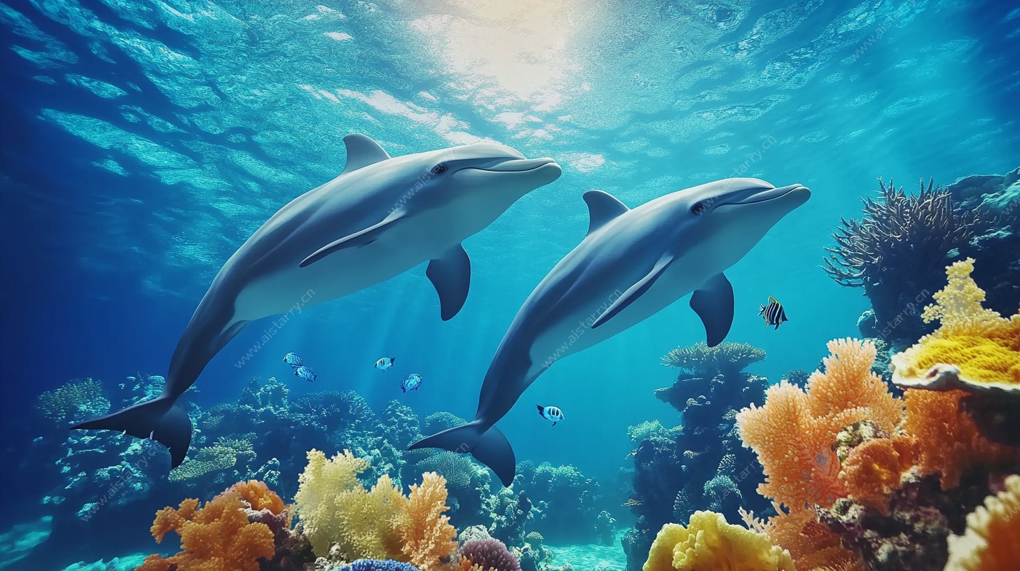 海豚畅游绚丽海底世界