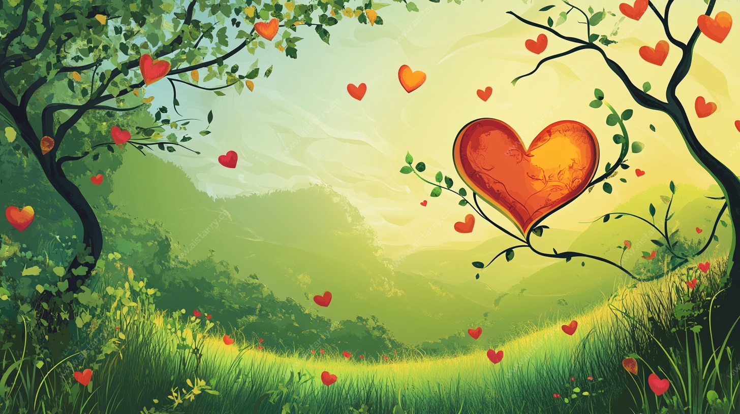 浪漫爱心森林风景图