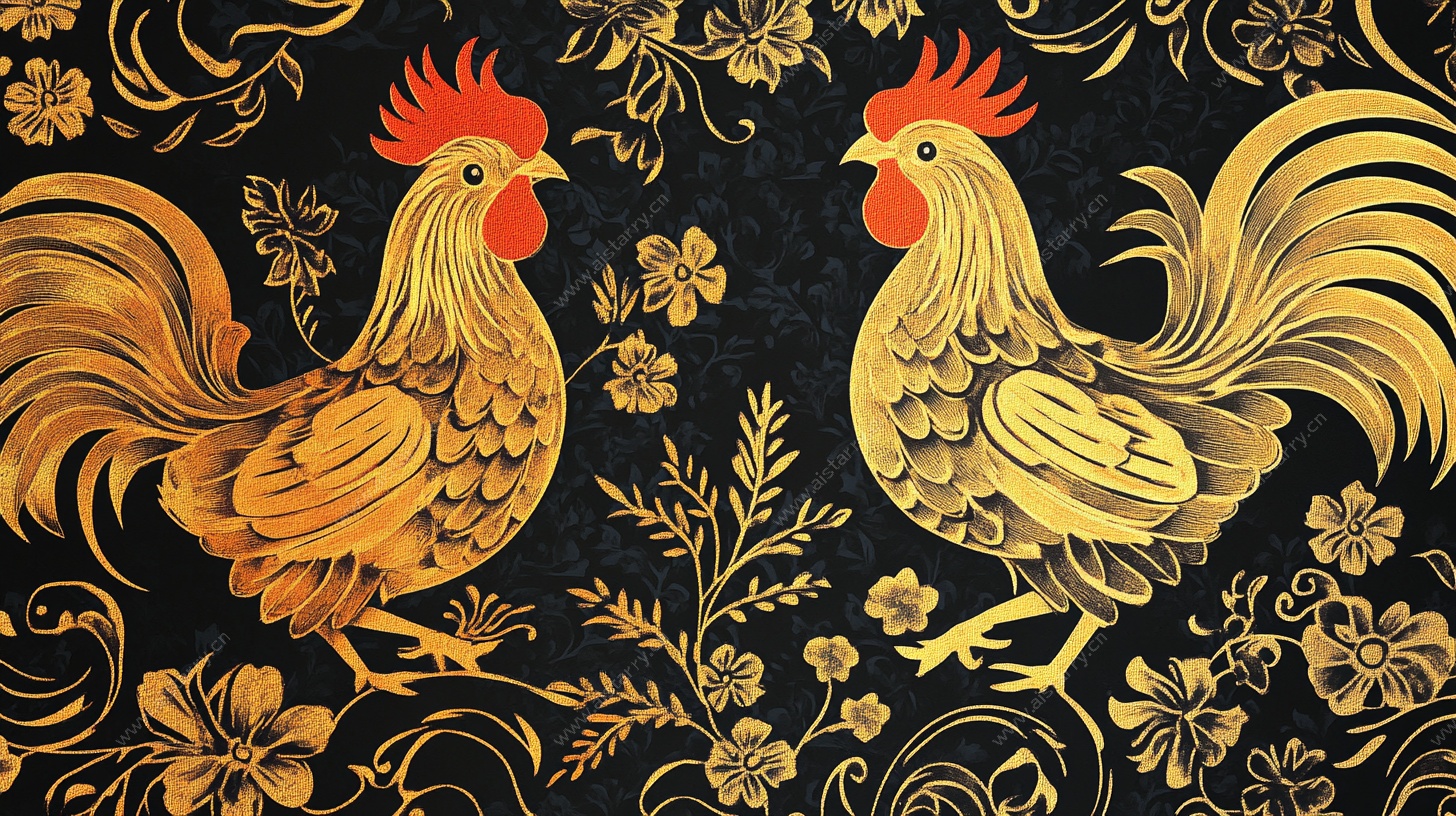 双金鸡金花纹华丽图案