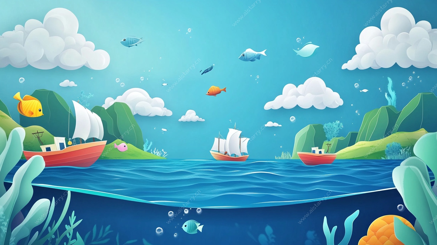 海洋帆船奇幻插画场景