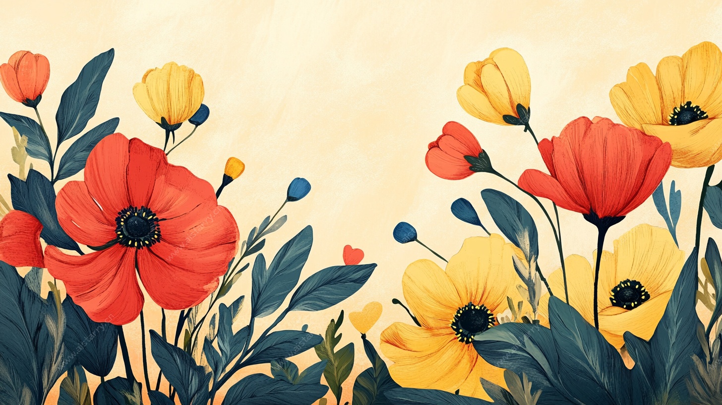 手绘红黄花卉插画背景
