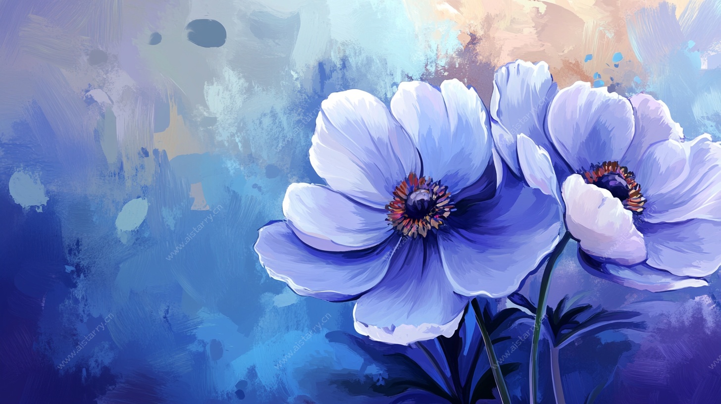 梦幻蓝紫色银莲花插画