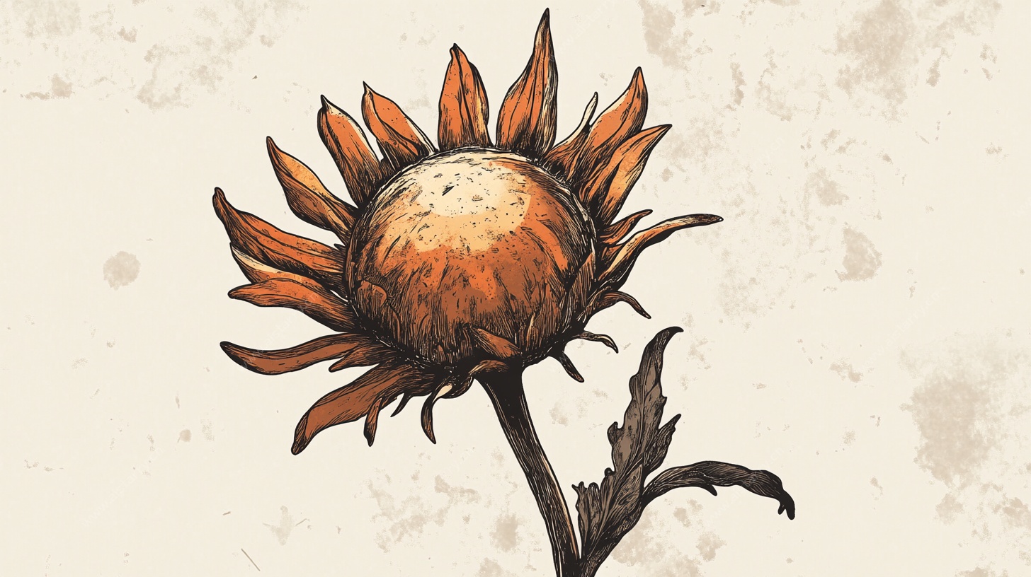 复古风格手绘向日葵