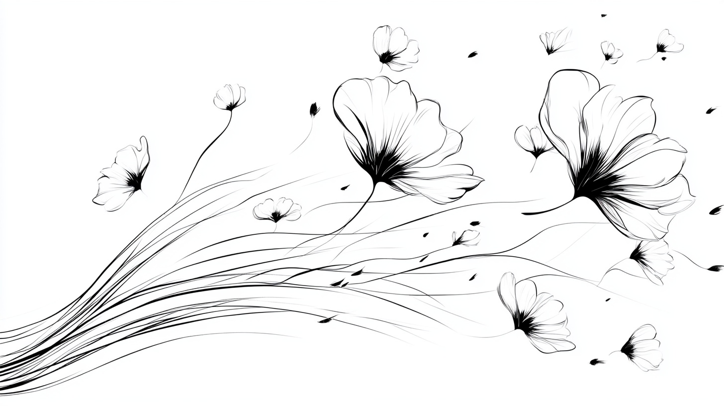 黑白花卉飘逸线条插画