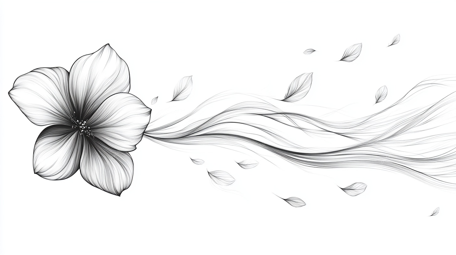 黑白线条花卉飘逸图