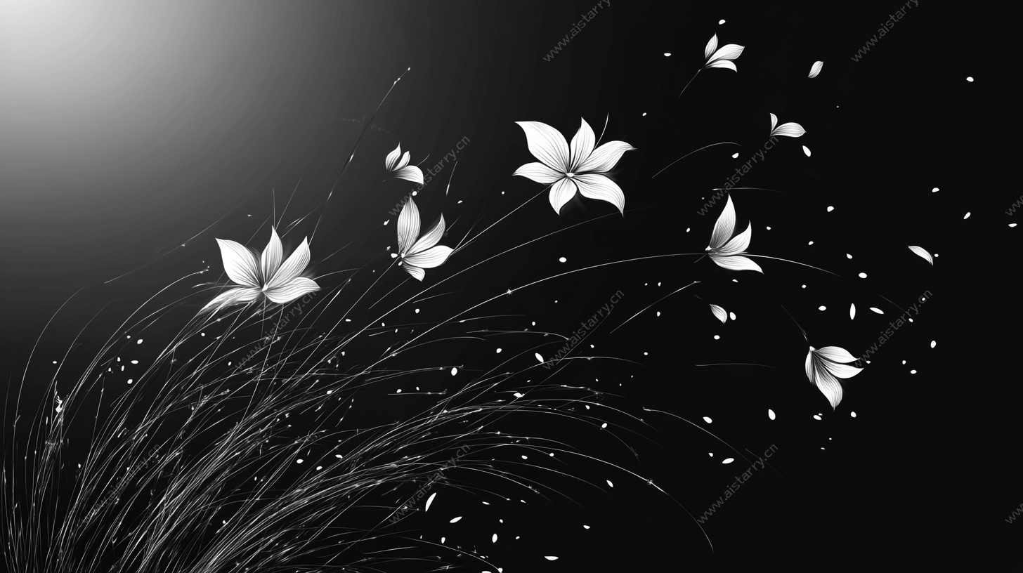 黑白花卉动感飘逸背景图