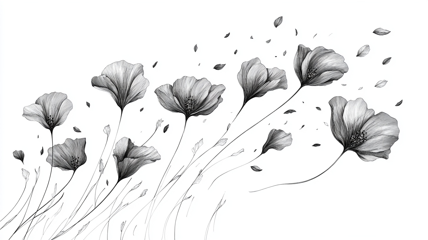 黑白花卉插画 轻盈花朵