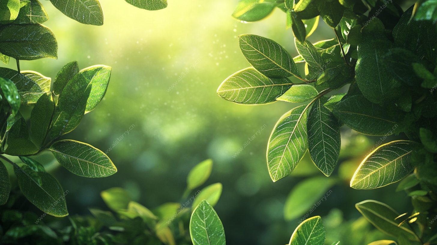 阳光透过绿叶的自然美景