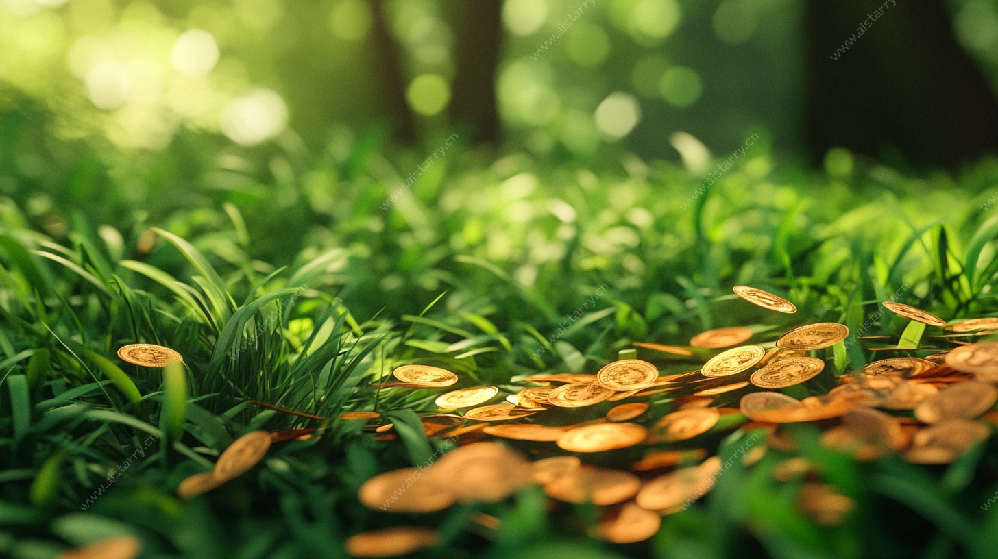 草地上散落的金色硬币