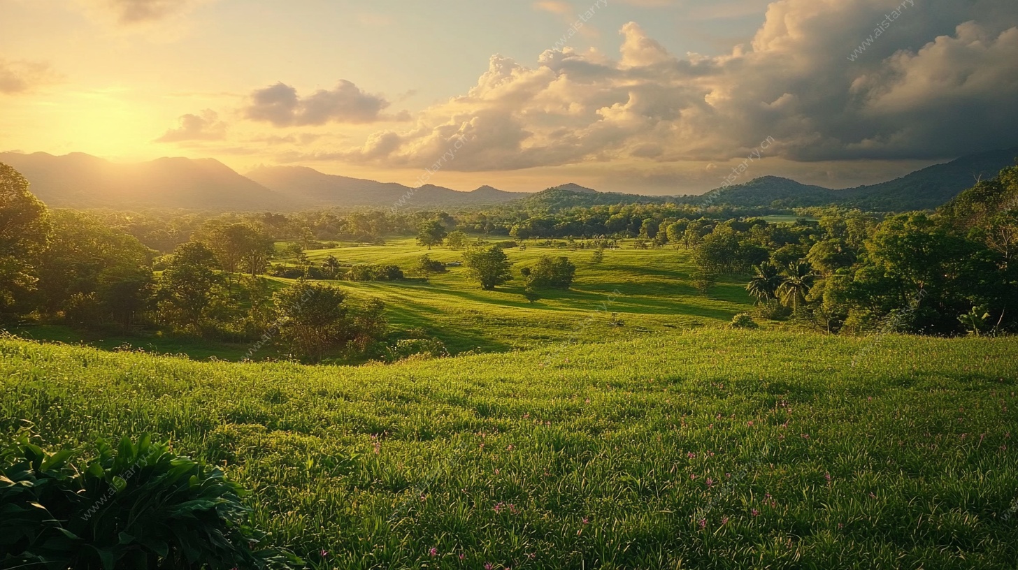 夕阳下的绿野风光