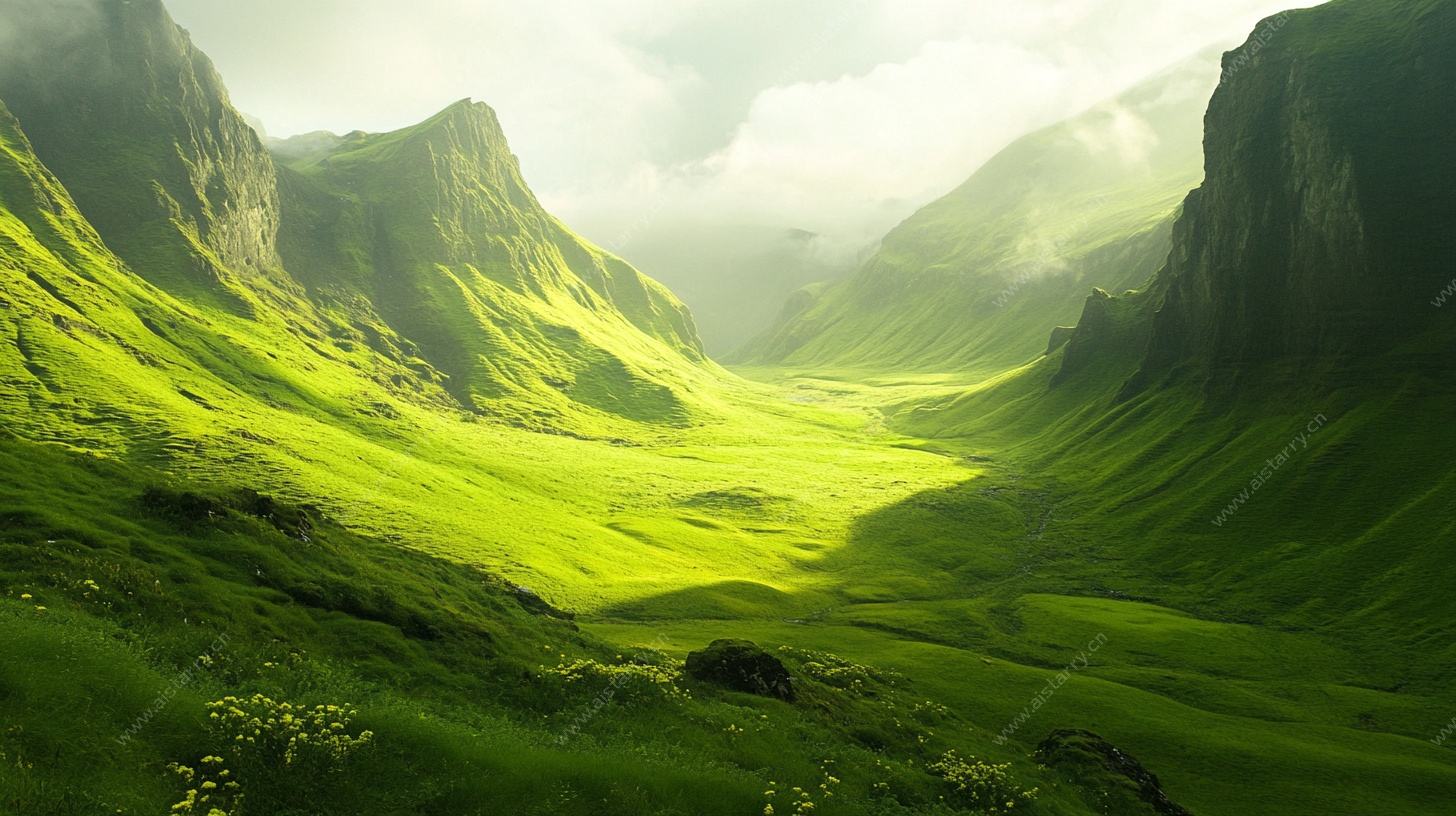 翠绿山谷间的梦幻美景