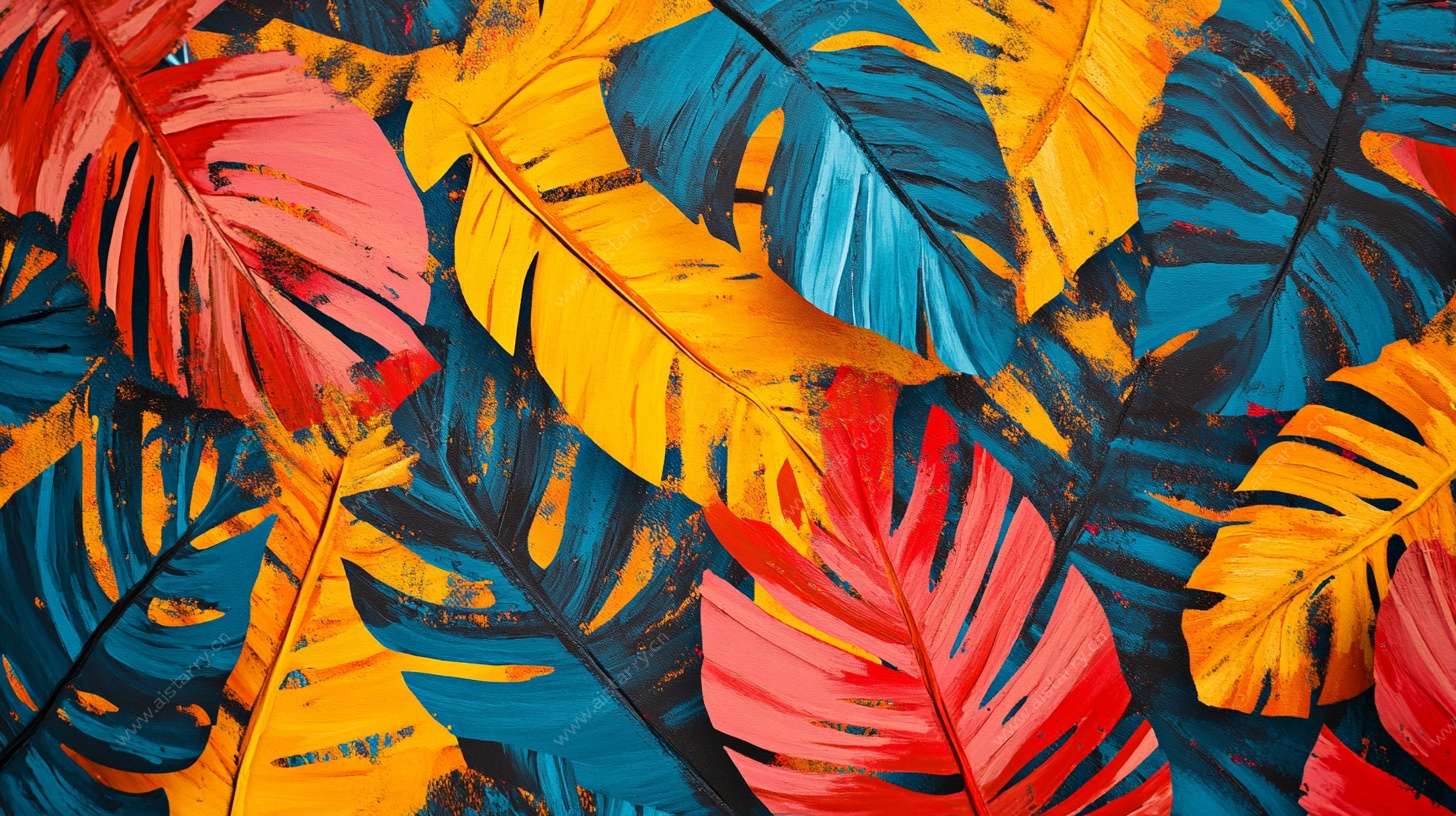 热带多彩叶片图案背景